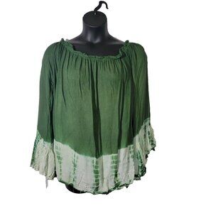 Bella Moda Green Size 1X Viscose Off the Shoulder Shirt Bohemian Fairy Rodeo
